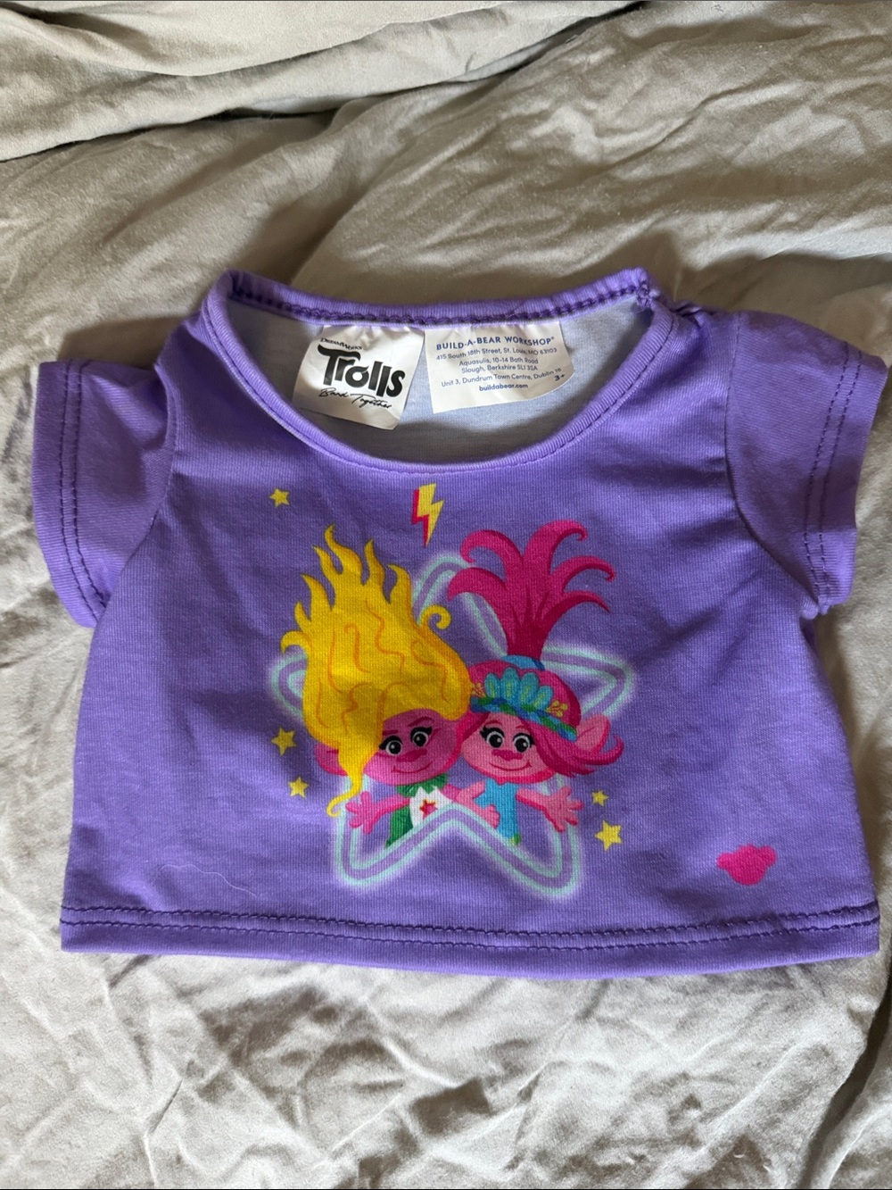 Trolls Build-a-Bear Purple Tee with Pink & Yellow Characters